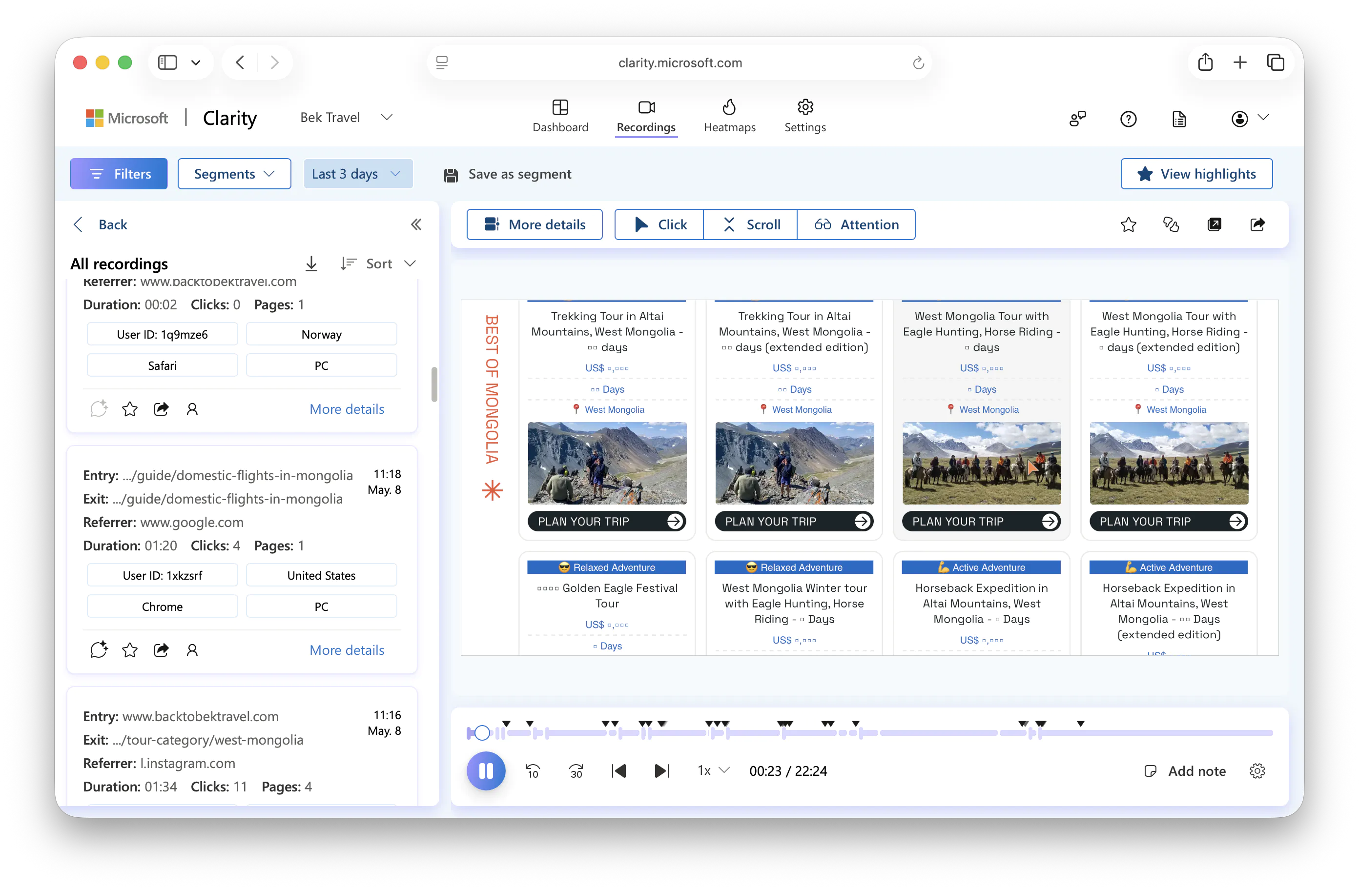 Watched How Visitors Used the Website with real-time recordings